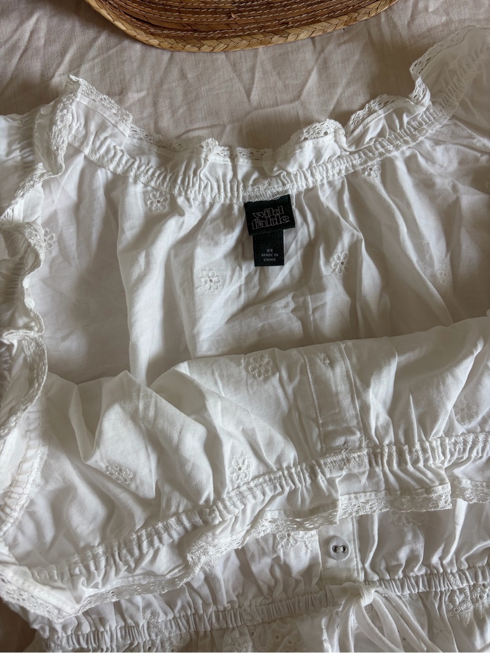 White Eyelet Ruffle Button-Front Women’s Top - Picture 4 of 4